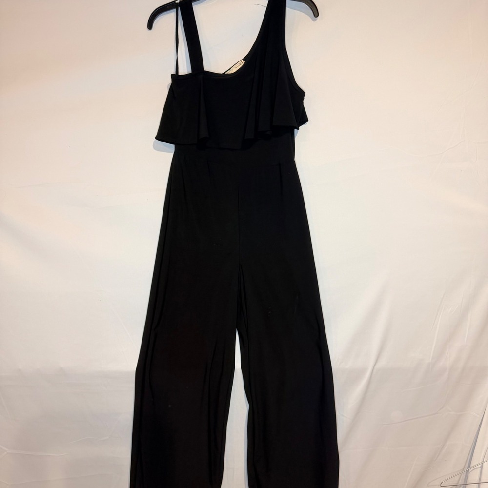 Forever Rose Couture Black One Shoulder Ruffle Wide Leg Jumpsuit Small